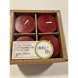 Debi Lilly Red Berries&Spice-4 Pk-Votive Christmas Candles-2" BURNS 15 hours-New